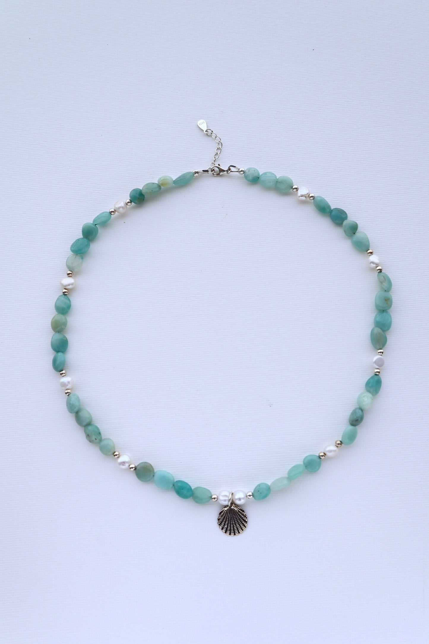 Amazonite Necklace | 925 Sterling Silver | Freshwater Pearl Shell | Pendant - Nalika Jewelry