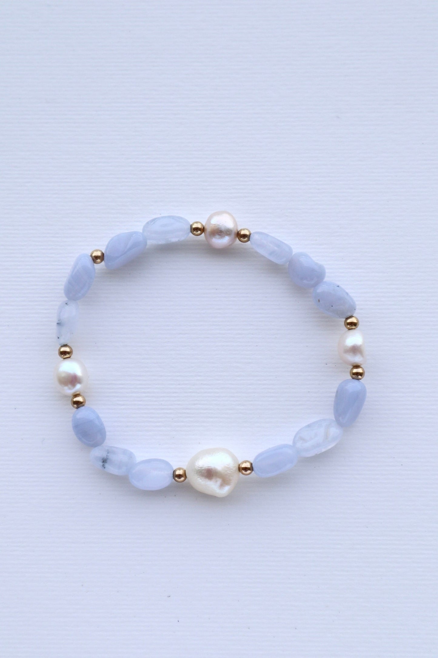 Blue Lace Agate Bracelet | 14k gold-filled | Freshwater Pearl - Nalika Jewelry