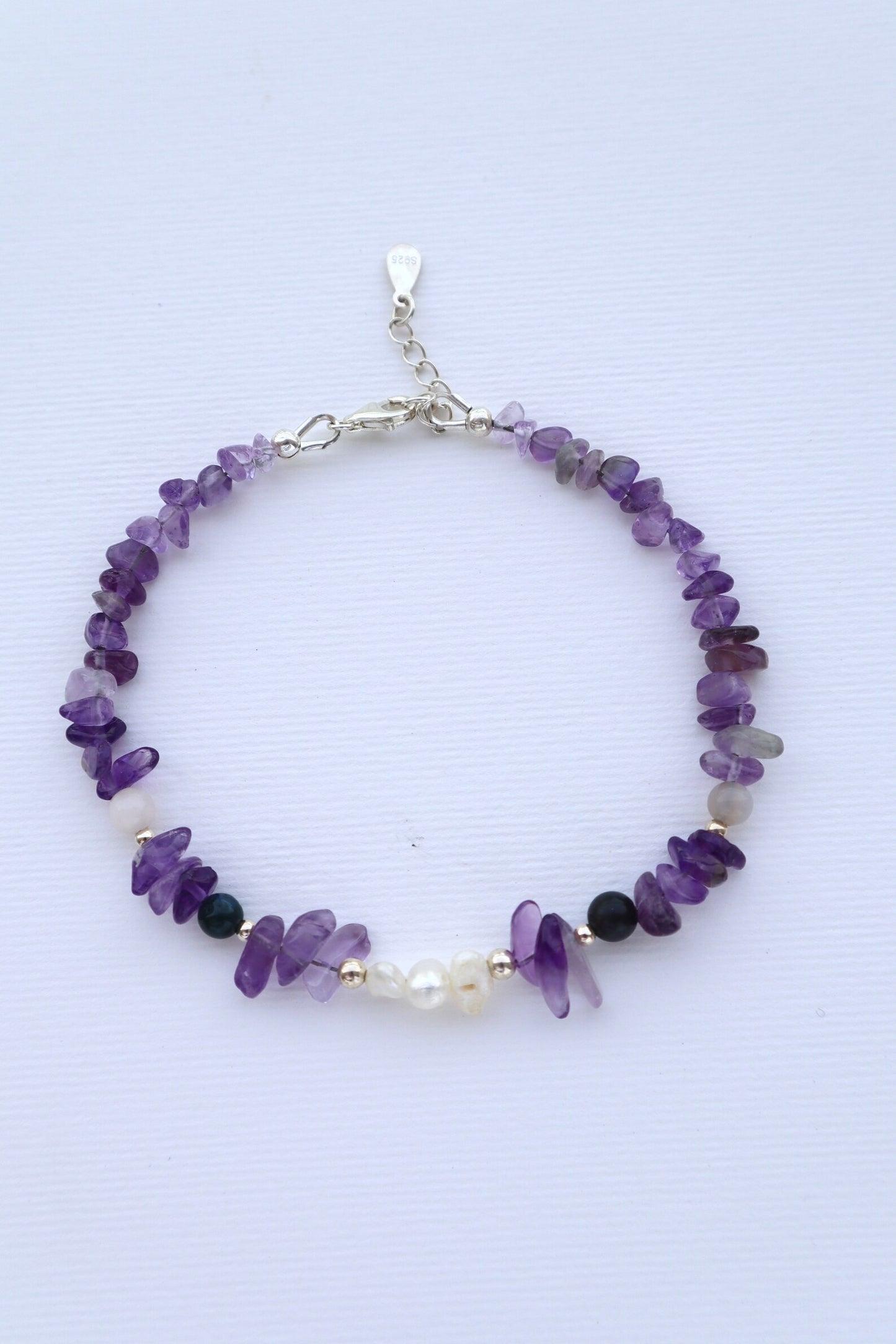 Amethyst & Indian Agate Bracelet | Freshwater Pearls | 925 Sterling Silver - Nalika Jewelry