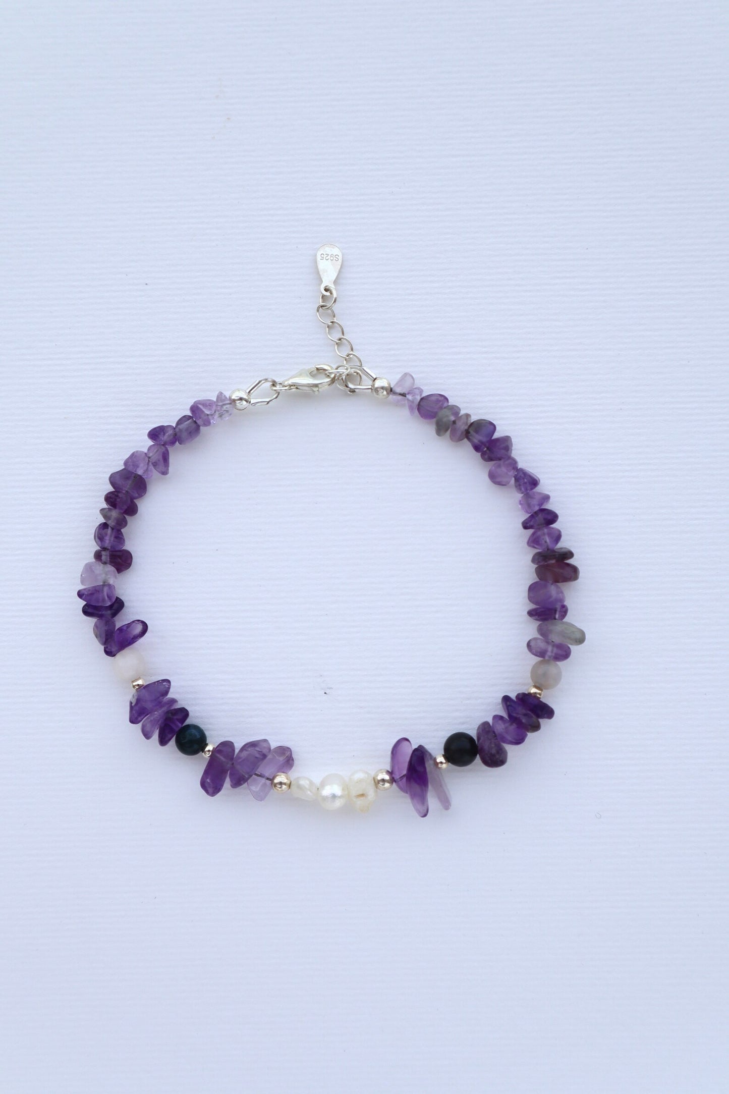 Amethyst & Indian Agate Bracelet | Freshwater Pearls | 925 Sterling Silver - Nalika Jewelry