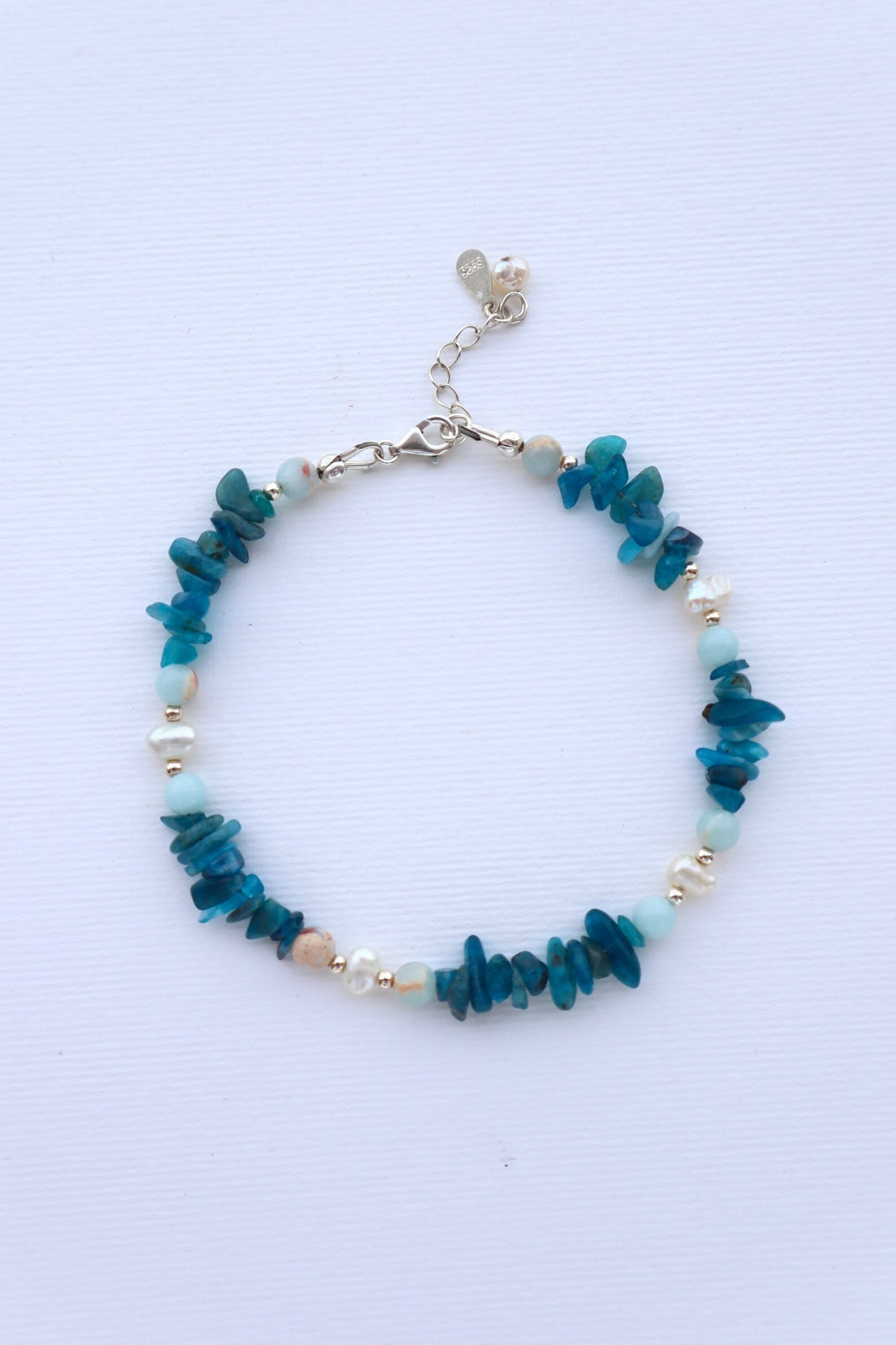 Aquamarine & Amazonite Bracelet | Freshwater Pearls | 925 Sterling Silver - Nalika Jewelry