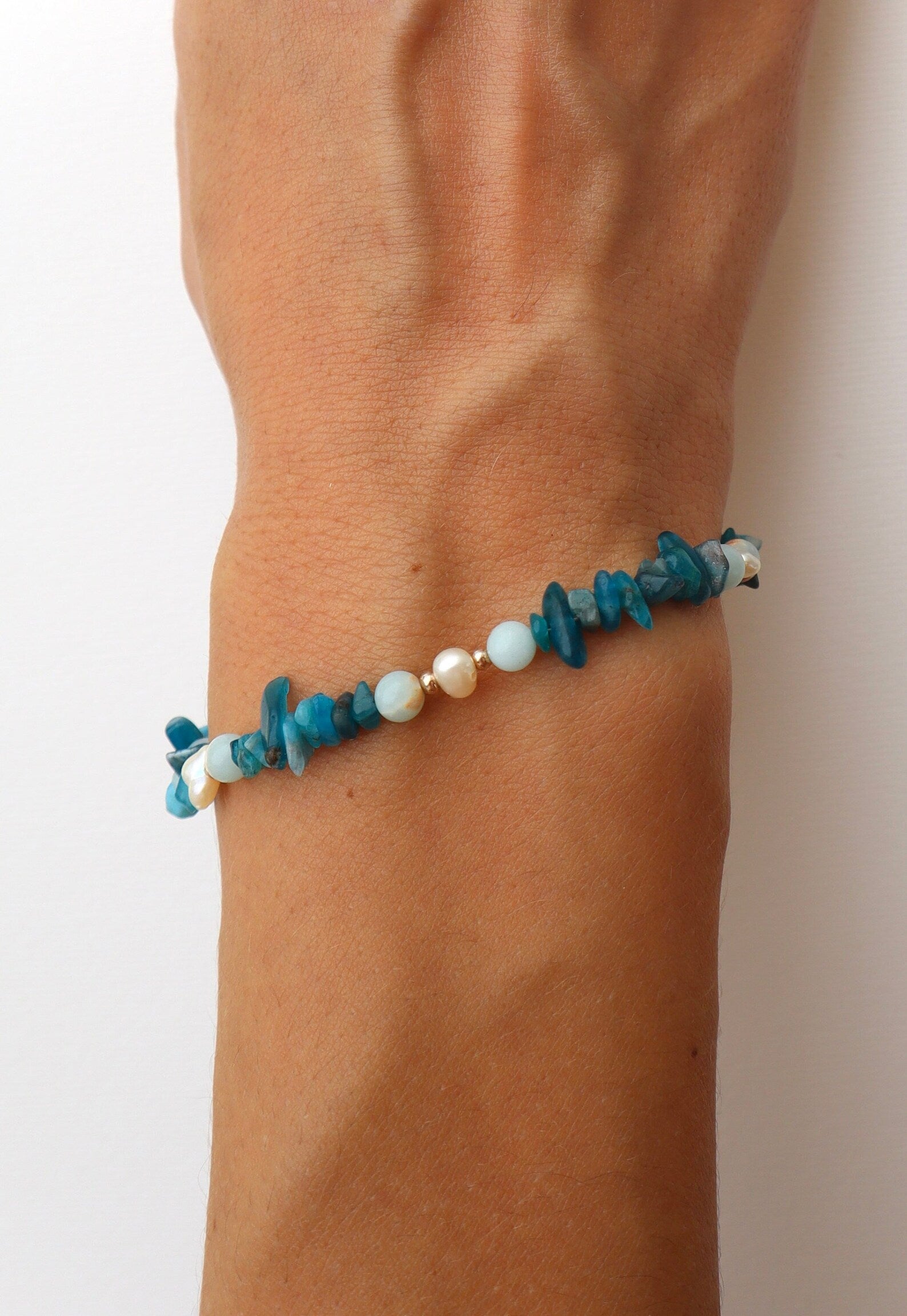 Aquamarine & Amazonite Bracelet | Freshwater Pearls | 925 Sterling Silver - Nalika Jewelry