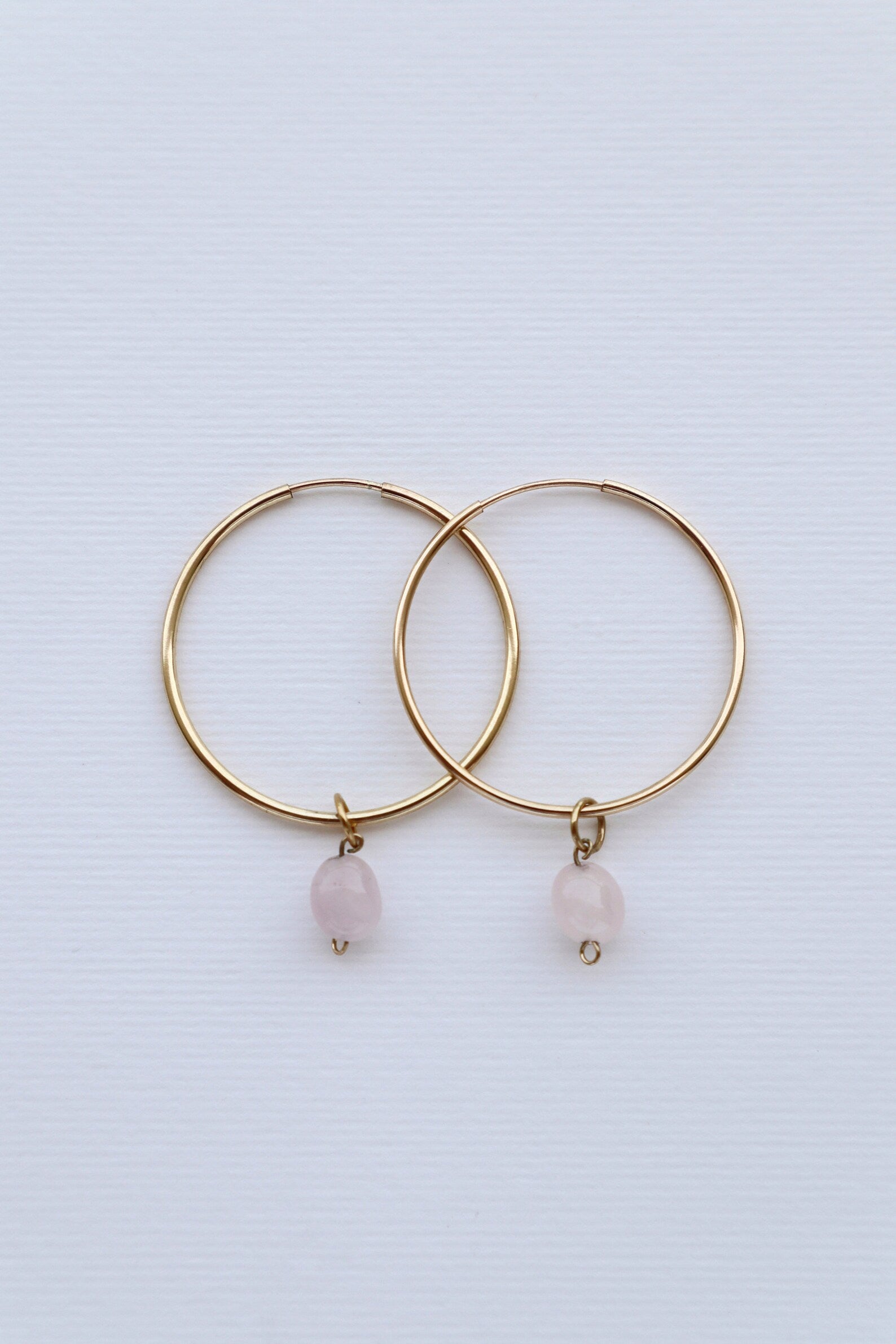 Rose Quartz Earrings Hoops | 14k Gold-Filled - Nalika Jewelry