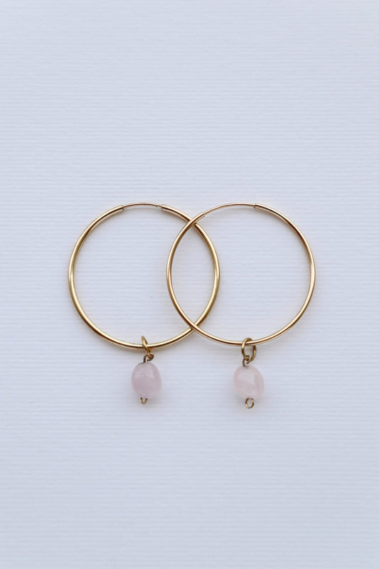 Rose Quartz Earrings Hoops | 14k Gold-Filled - Nalika Jewelry