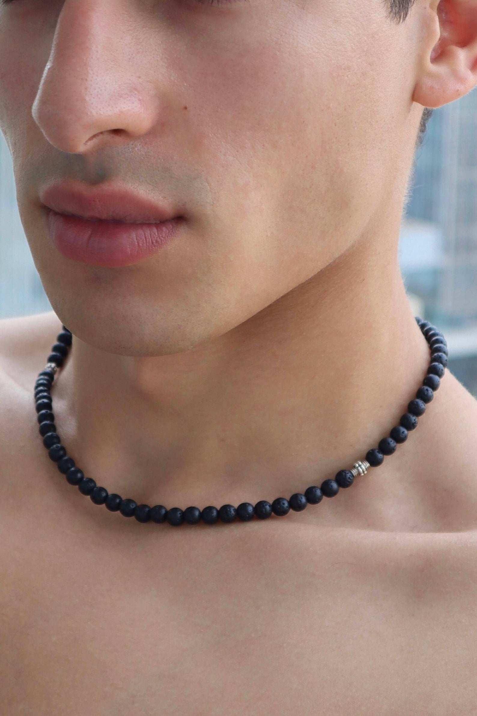 Mens Lava Stone beaded Necklace - Nalika Jewelry