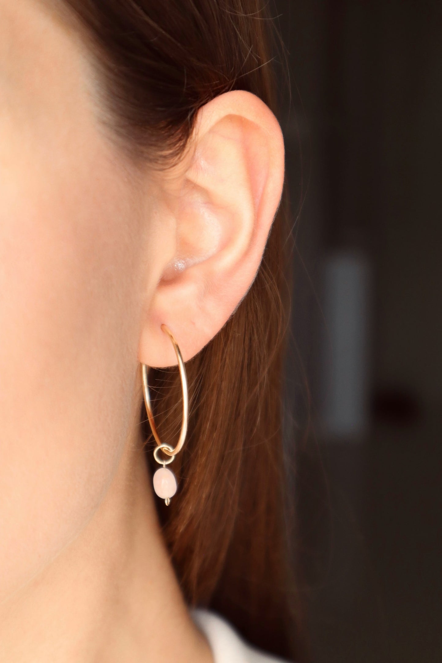 Rose Quartz Earrings Hoops | 14k Gold-Filled - Nalika Jewelry