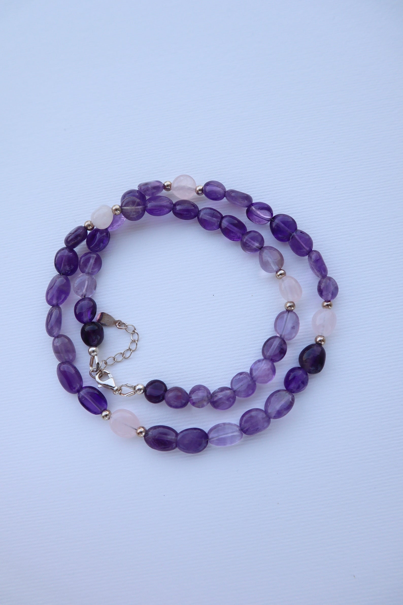 Amethyst & Rose Quartz Necklace | 925 Sterling Silver - Nalika Jewelry