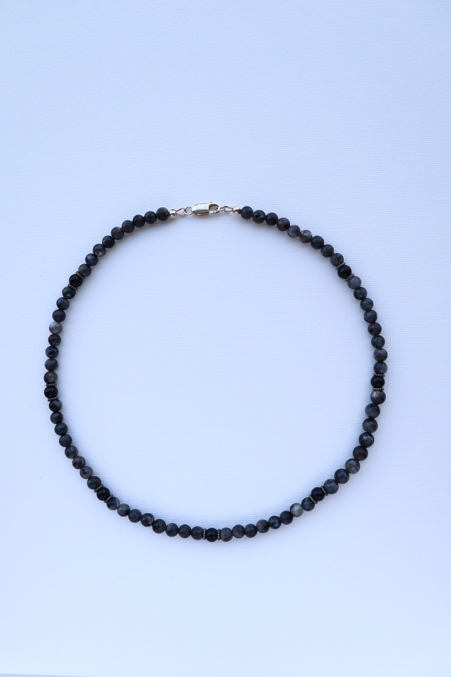 Mens Labradorite & Onyx beaded Necklace | 925 Sterling Silver - Nalika Jewelry