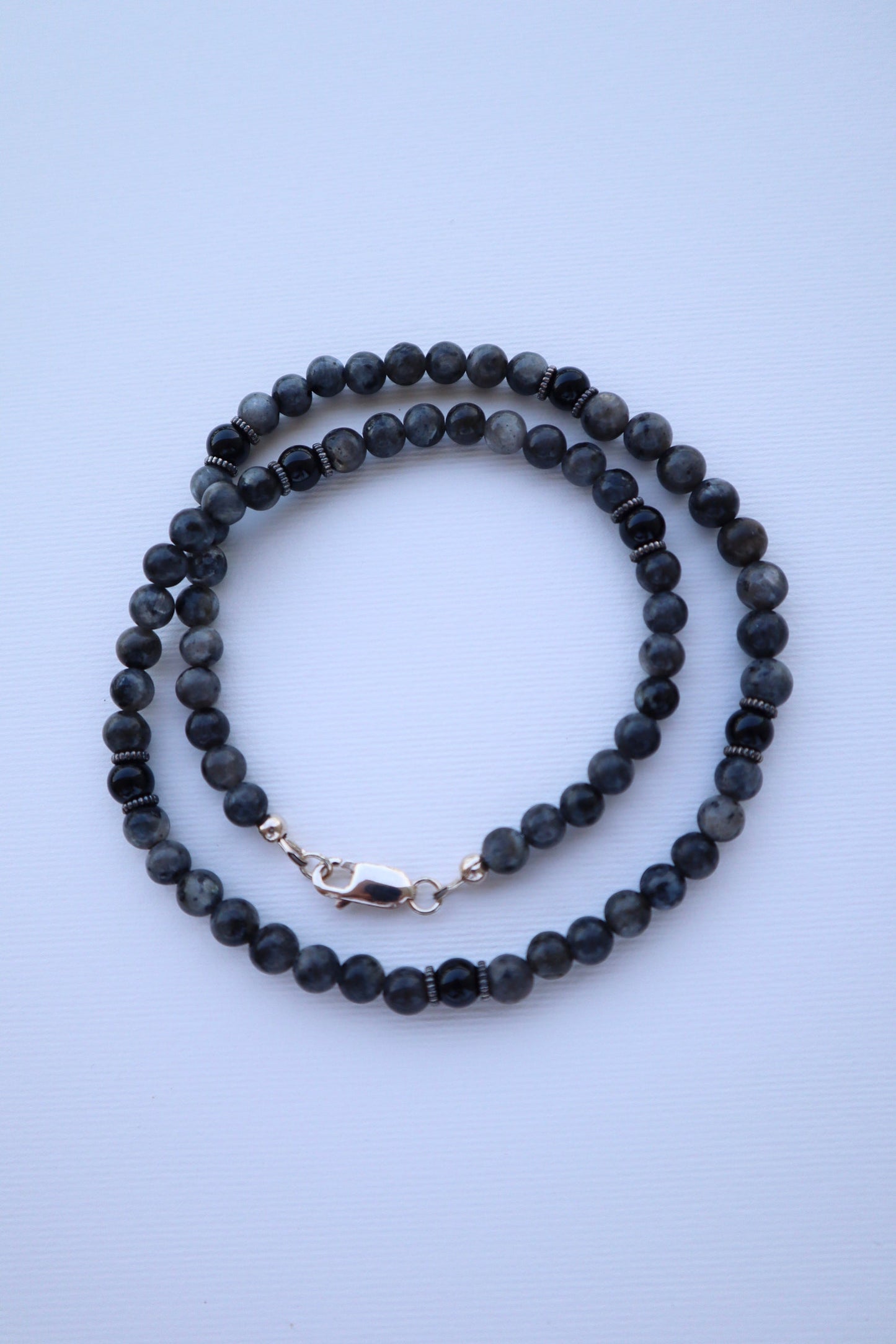 Mens Labradorite & Onyx beaded Necklace | 925 Sterling Silver - Nalika Jewelry