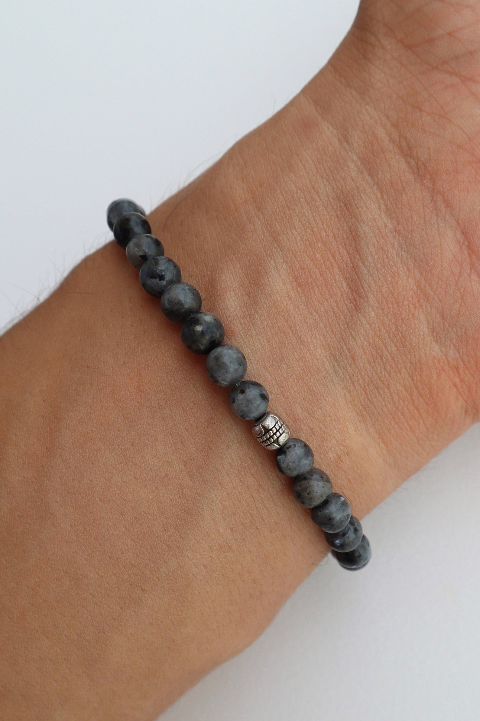 Mens Labradorite & Onyx beaded Bracelet | 925 Sterling Silver - Nalika Jewelry