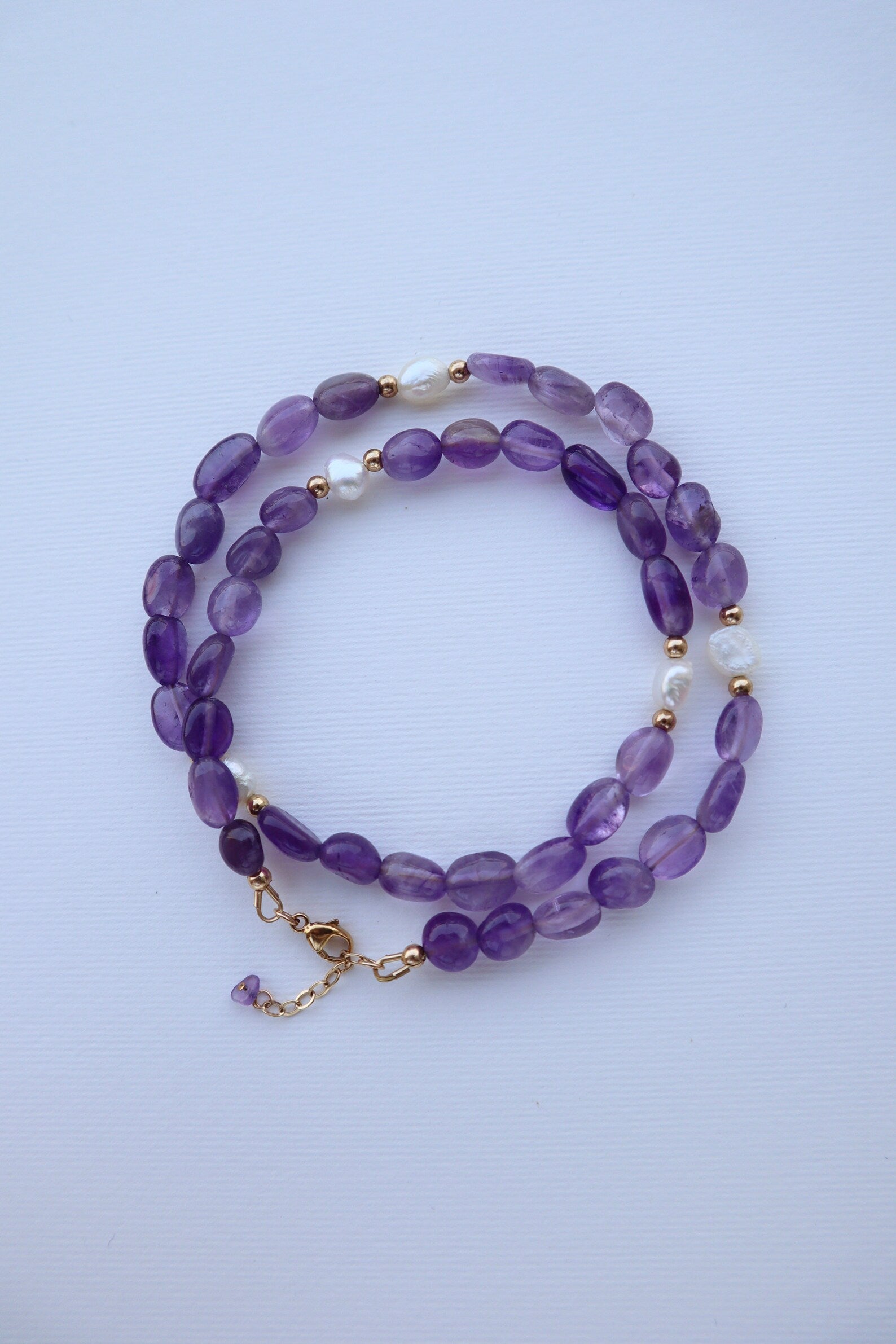 Amethyst & Freshwater Pearls Necklace | 14K Gold-Filled - Nalika Jewelry