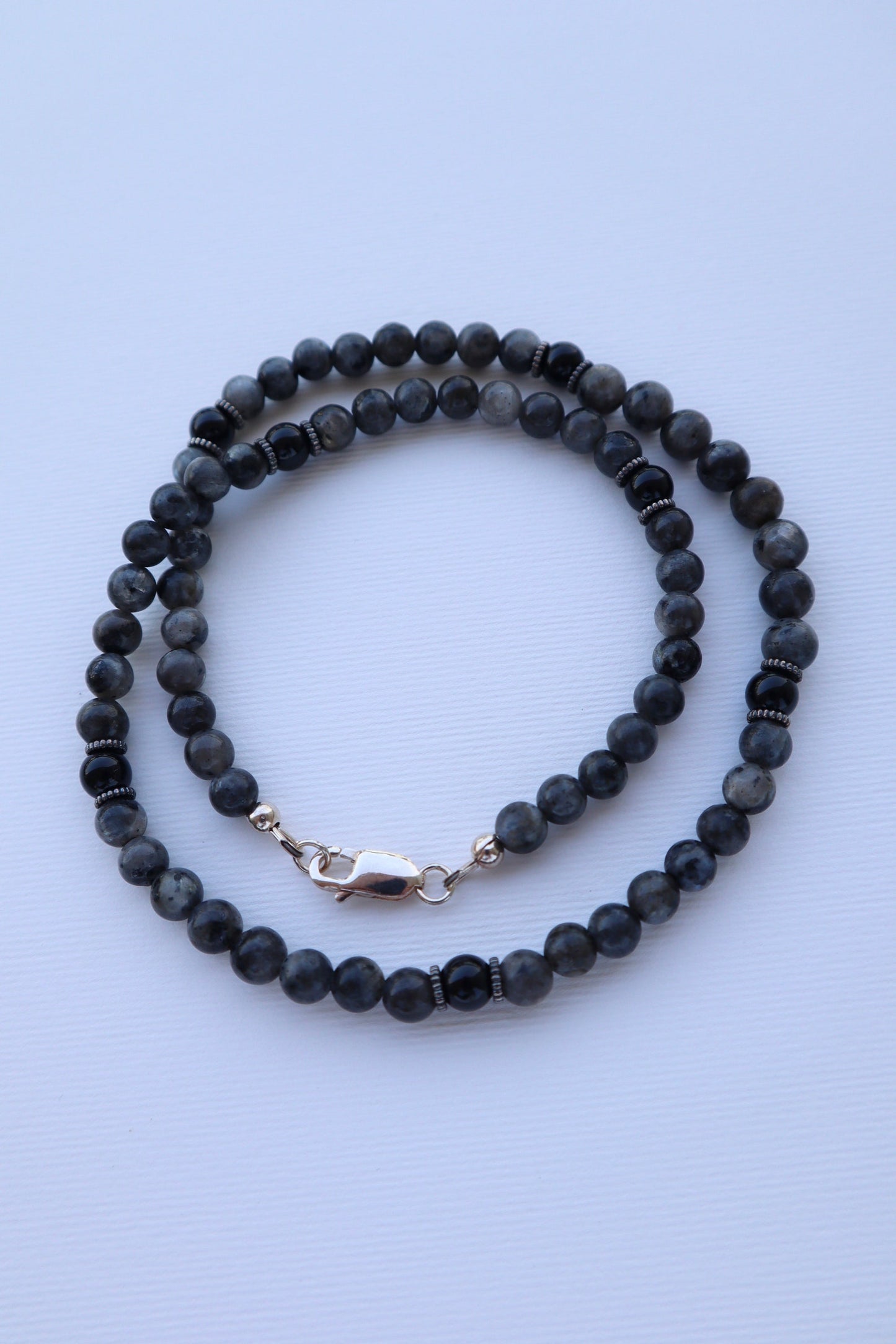 Mens Labradorite & Onyx beaded Necklace | 925 Sterling Silver - Nalika Jewelry