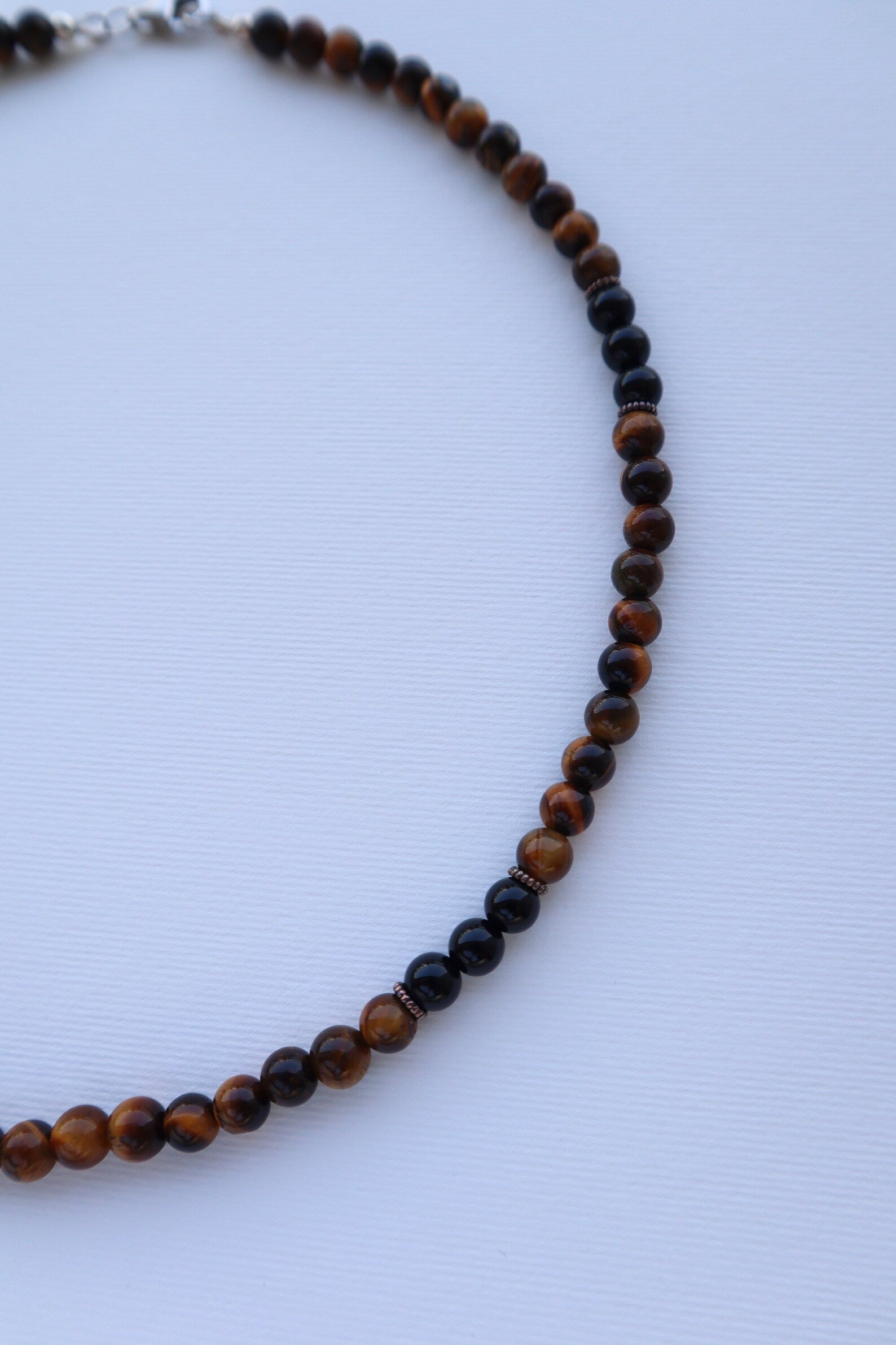 Mens Tiger’s Eye & shiny Onyx beaded Necklace | 925 Sterling Silver - Nalika Jewelry