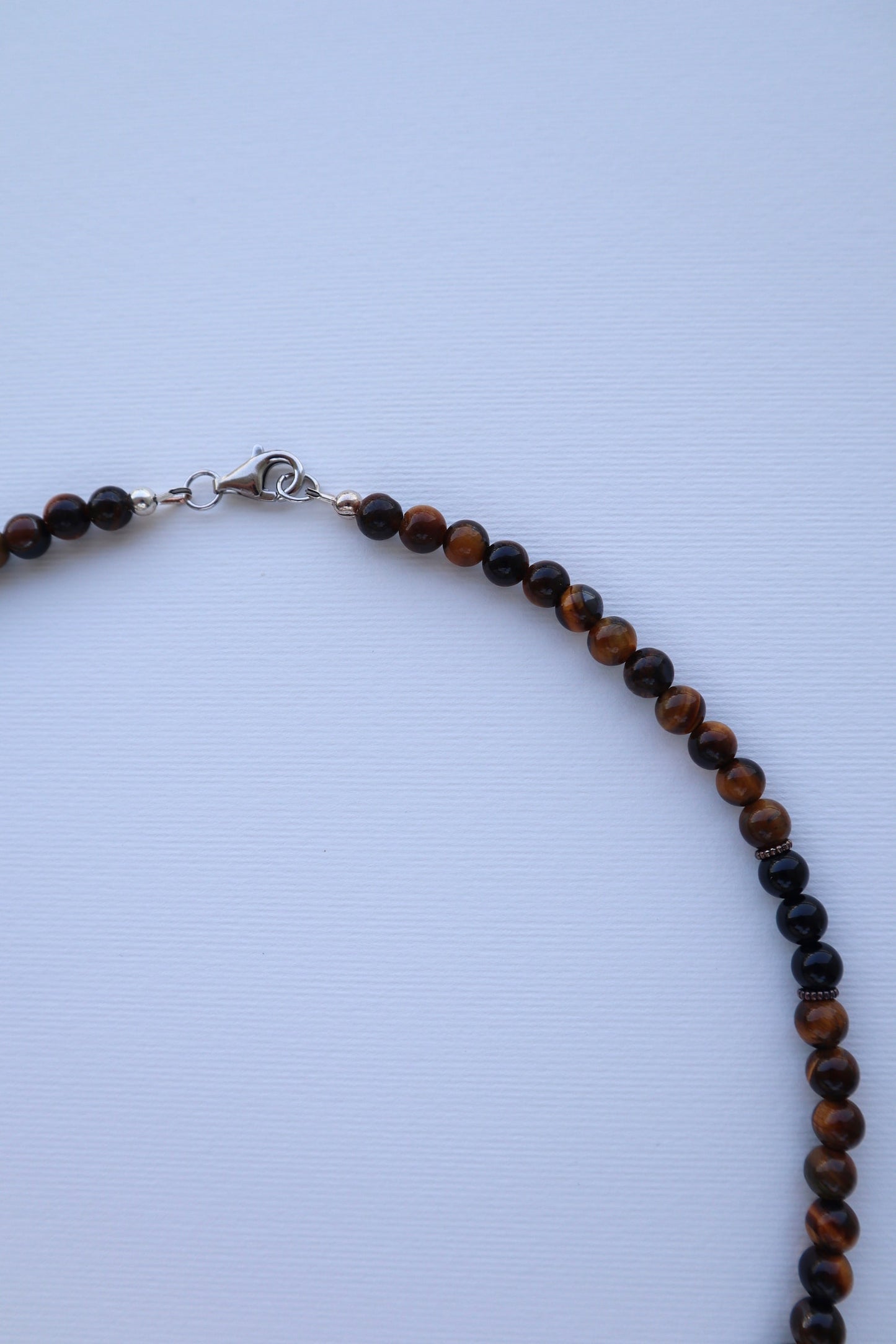 Mens Tiger’s Eye & shiny Onyx beaded Necklace | 925 Sterling Silver - Nalika Jewelry