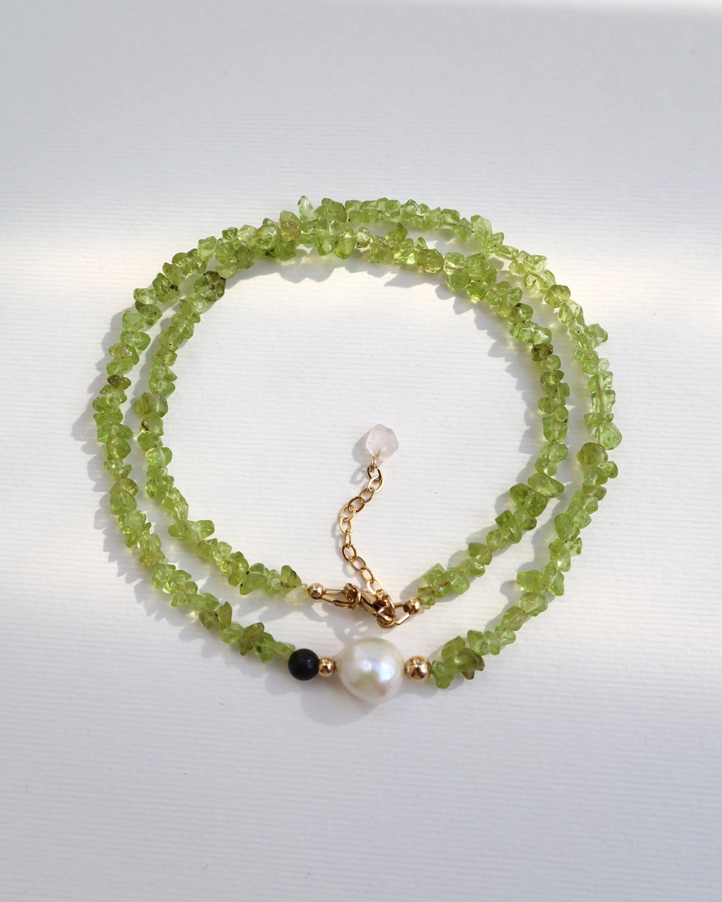 Peridot Necklace | Freshwater Pearl | Gold-Filled | Indian Agate Detail - Nalika Jewelry