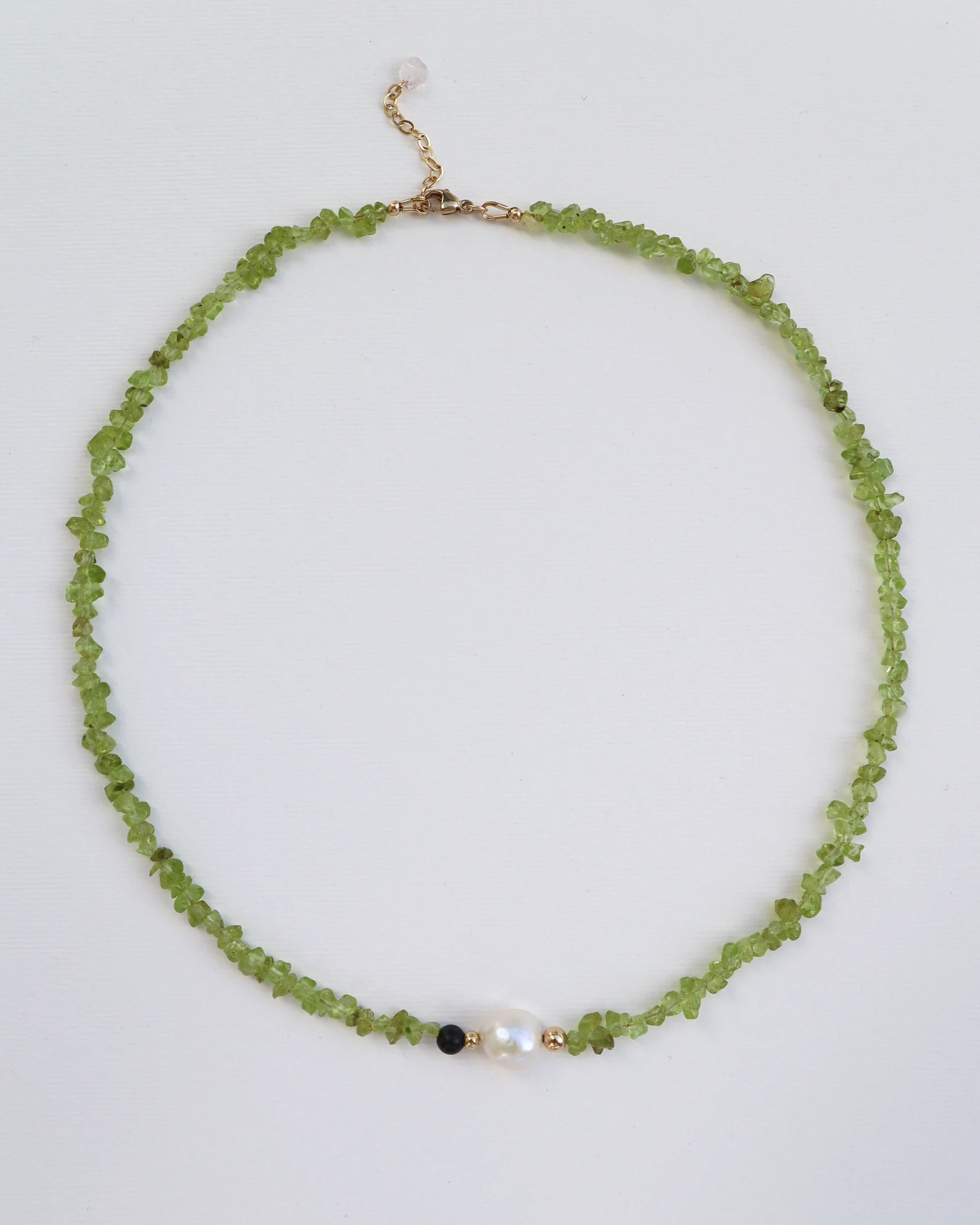 Peridot Necklace | Freshwater Pearl | Gold-Filled | Indian Agate Detail - Nalika Jewelry