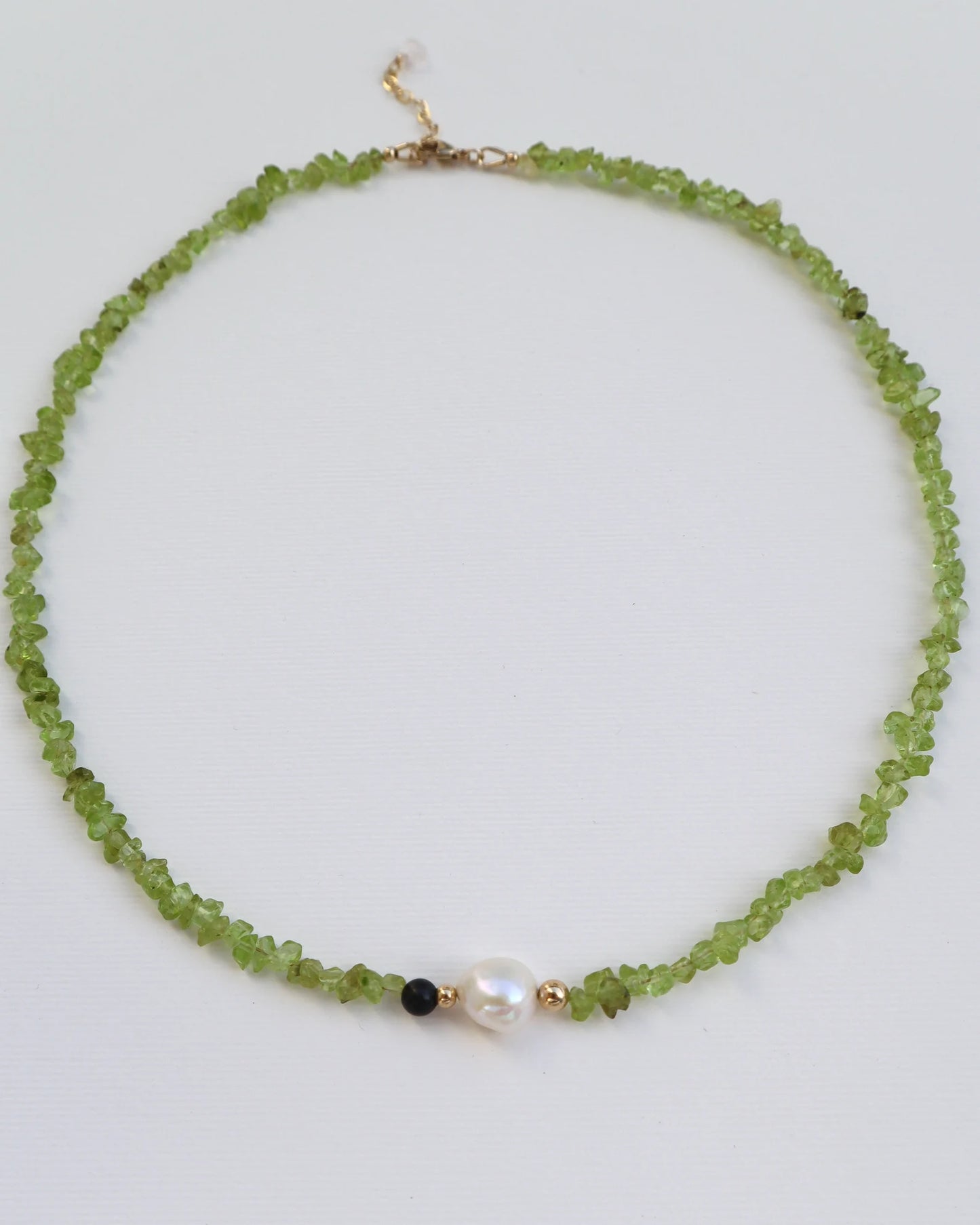 Peridot Necklace | Freshwater Pearl | Gold-Filled | Indian Agate Detail - Nalika Jewelry