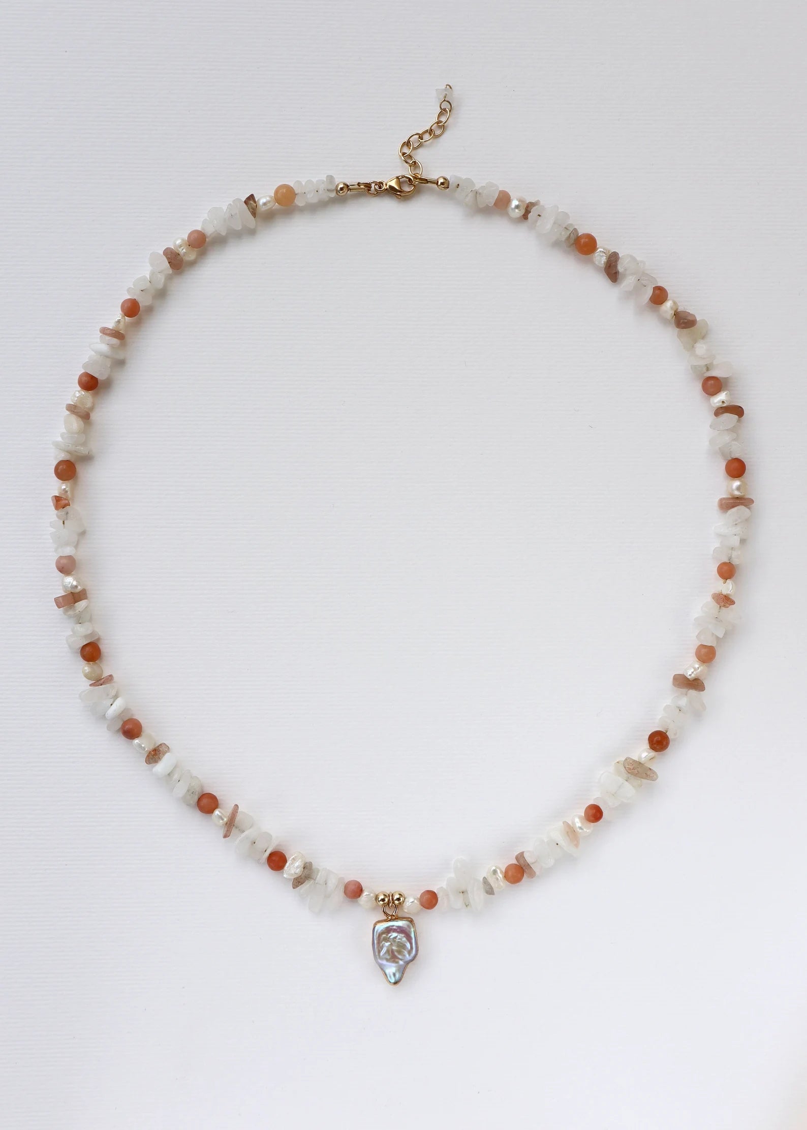 Moonstone & Red Aventurine | Freshwater Pearls | Mother of Pearl Pendant | 14K Gold-Filled - Nalika Jewelry