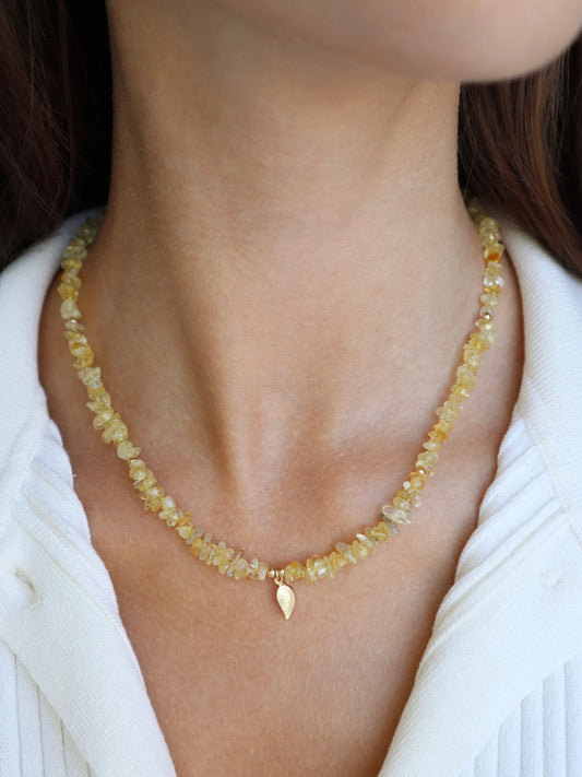 Citrine Necklace | 14k Gold-Filled | Leaf Charm - Nalika Jewelry