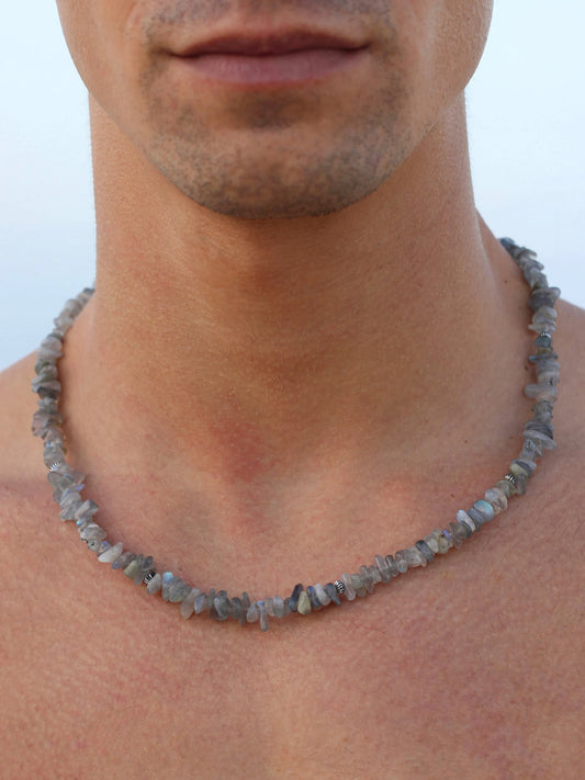 Mens Labradorite beaded Necklace | handmade - Nalika Jewelry