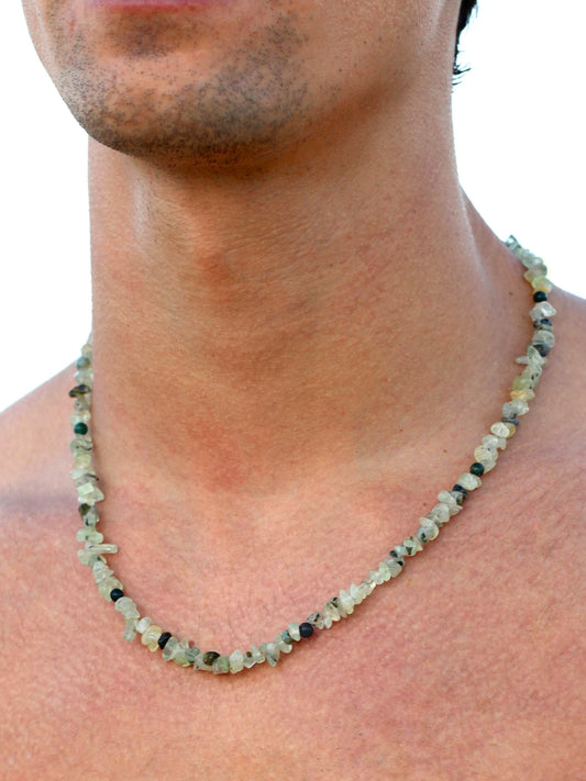 Mens Prehnite beaded necklace | handmade - Nalika Jewelry