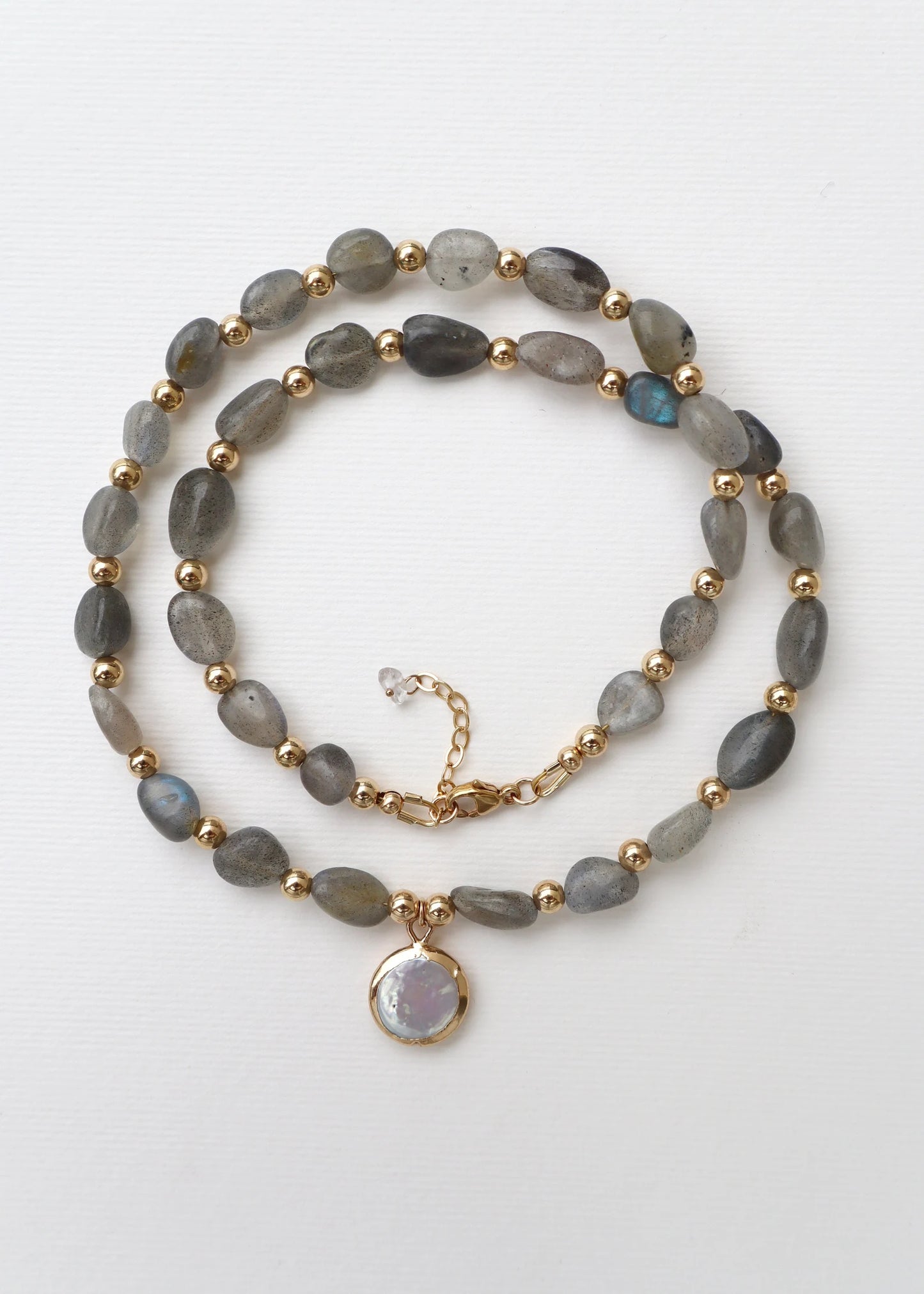 Labradorite Necklace | Mother of Pearl Pendant | 14k gold-filled - Nalika Jewelry