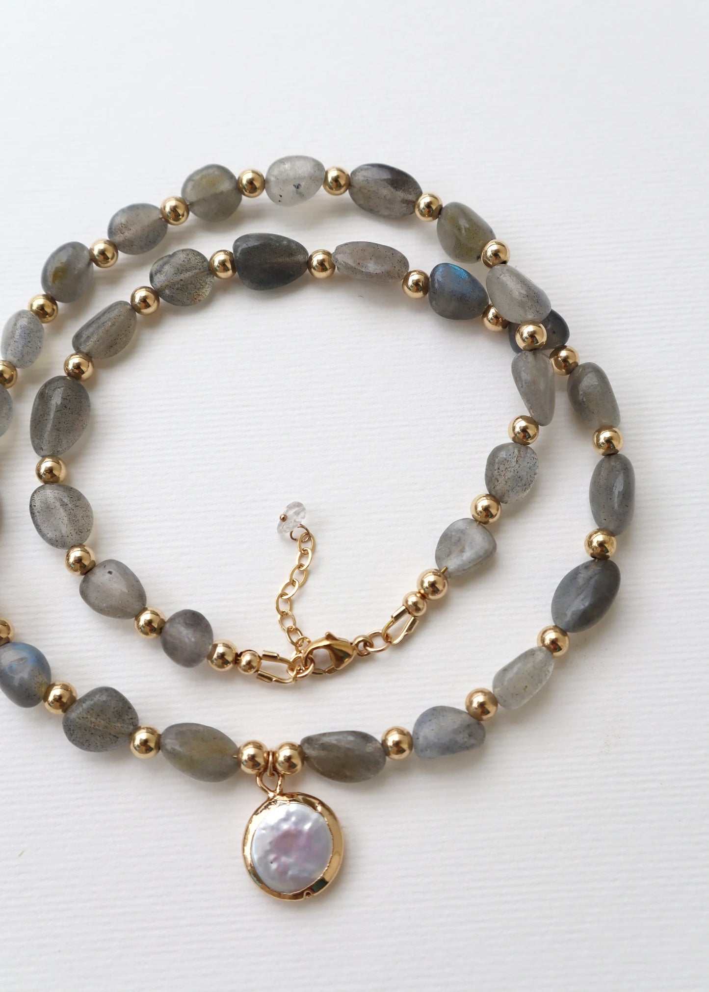 Labradorite Necklace | Mother of Pearl Pendant | 14k gold-filled - Nalika Jewelry