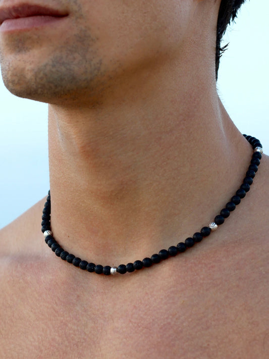 Mens Lava Stone beaded Necklace | handmade - Nalika Jewelry