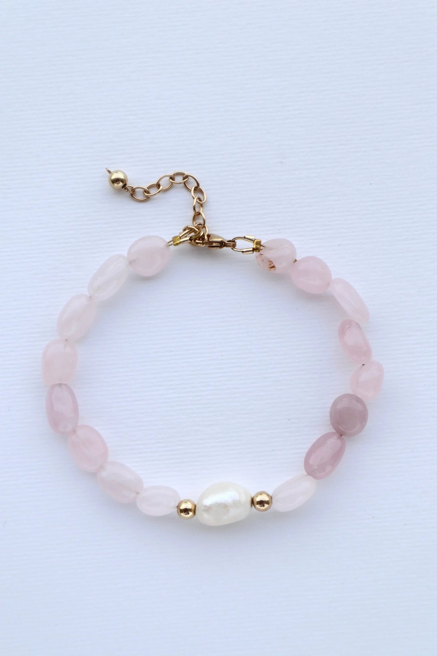 Rose Quartz Bracelet | 14k gold-filled | Freshwater Pearl - Nalika Jewelry