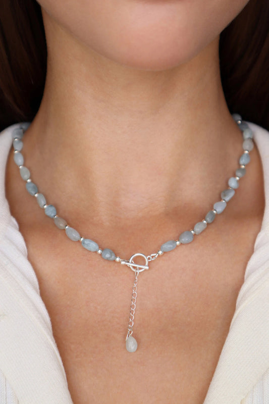 Blue Morganite Necklace | OT Toggle | 925 Sterling Silver | Gemstone Jewellery - Nalika Jewelry