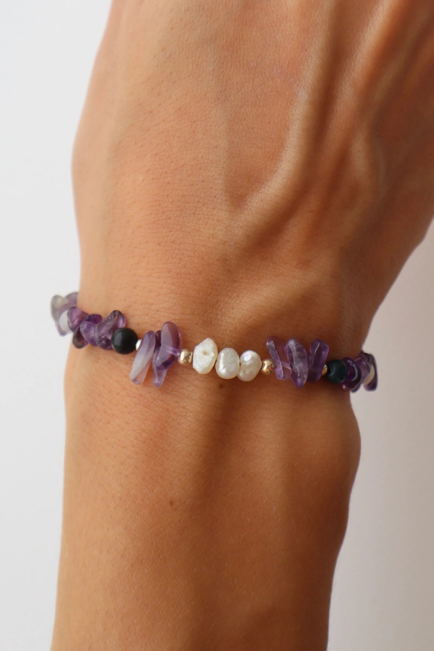 Amethyst & Indian Agate Bracelet | Freshwater Pearls | 925 Sterling Silver - Nalika Jewelry