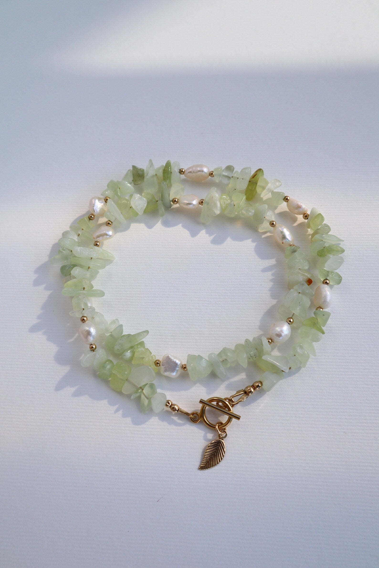 14K Prehnite and Fresh hotsell Water Pearl Necklace